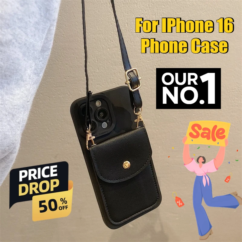 

For IPhone 16 Phone Case New Anti-drop Lanyard with Card Holder and Crossbody Strap