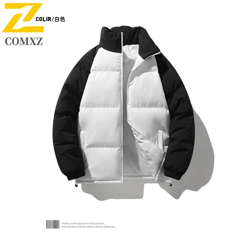 COMXZ 2025 Winter Unisex Fashion Warm Color Block Cotton Jacket Casual outdoor sports Streetwear Coat lightweight windbreaker
