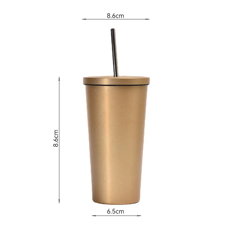 

500ml Simple and stylish 304 stainless steel straw cup large capacity business office coffee portable car insulation