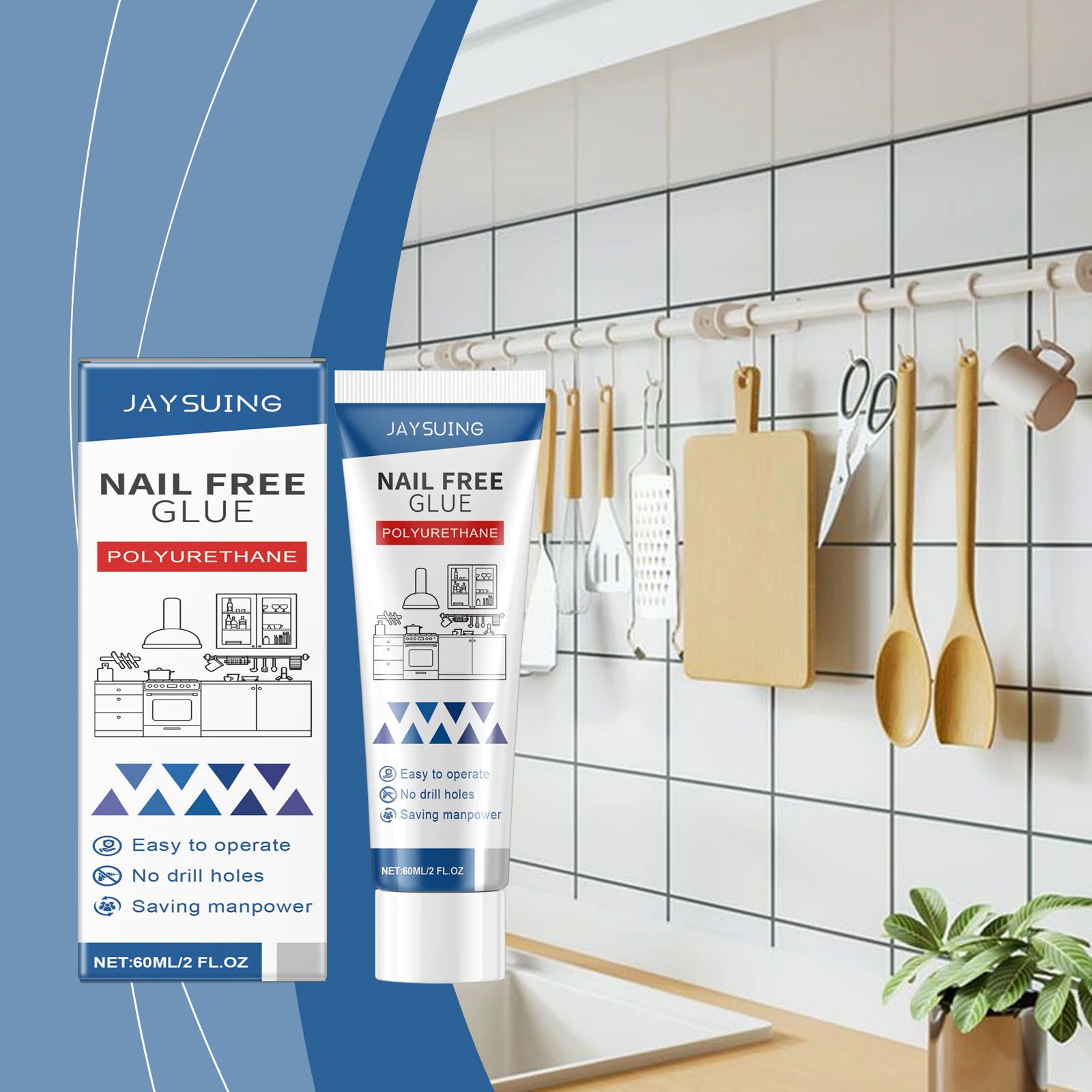 Heavy Duty Nail Free Glue Strong Waterproof Weather Resistant Kitchen Bathroom Hook Tile Wood Metal Plastic Home Repair Adhesive