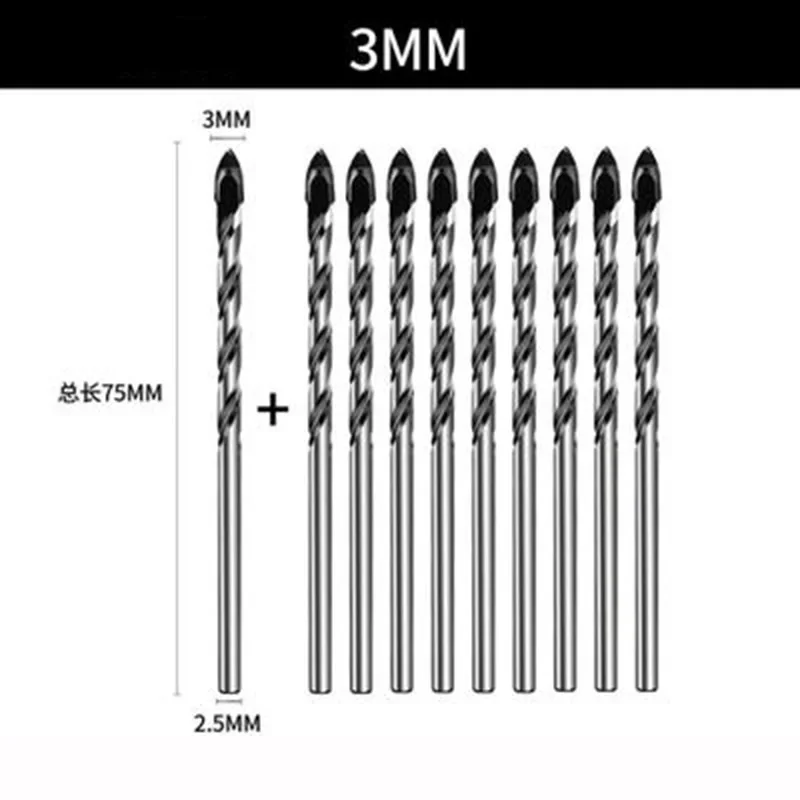 10pcs 3mm 4mm 5mm Multi-functional Glass Drill Bit Triangle  Bits For Ceramic Tile Concrete  Marble