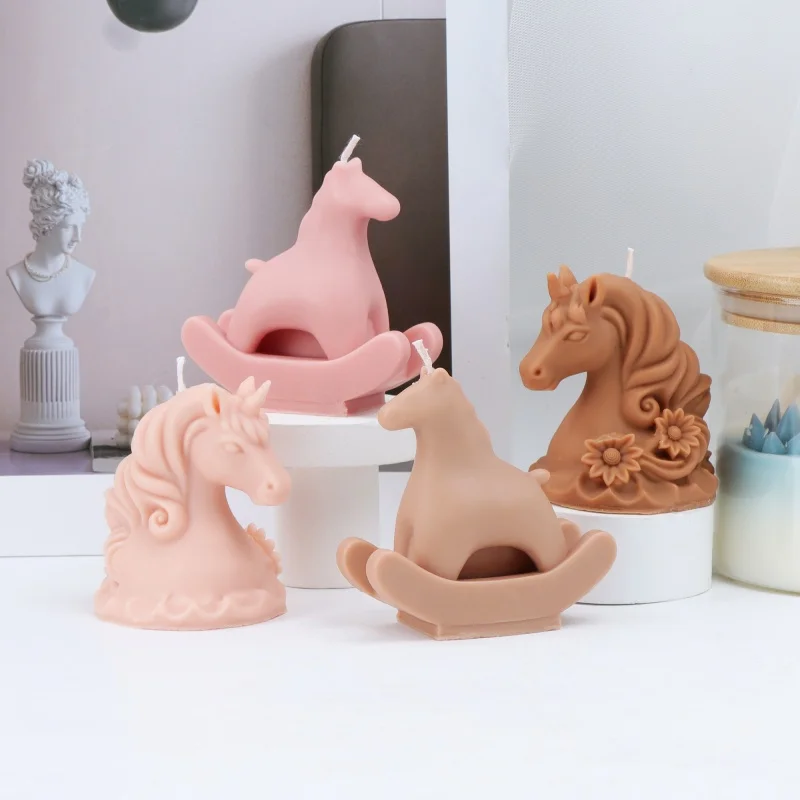 Unicorn Rocking Horse Silicone Candle Mold 3D Pony Horse Head Wax Mould DIY Candle Soap Resin Birthday Gift Craft Dec Supplies
