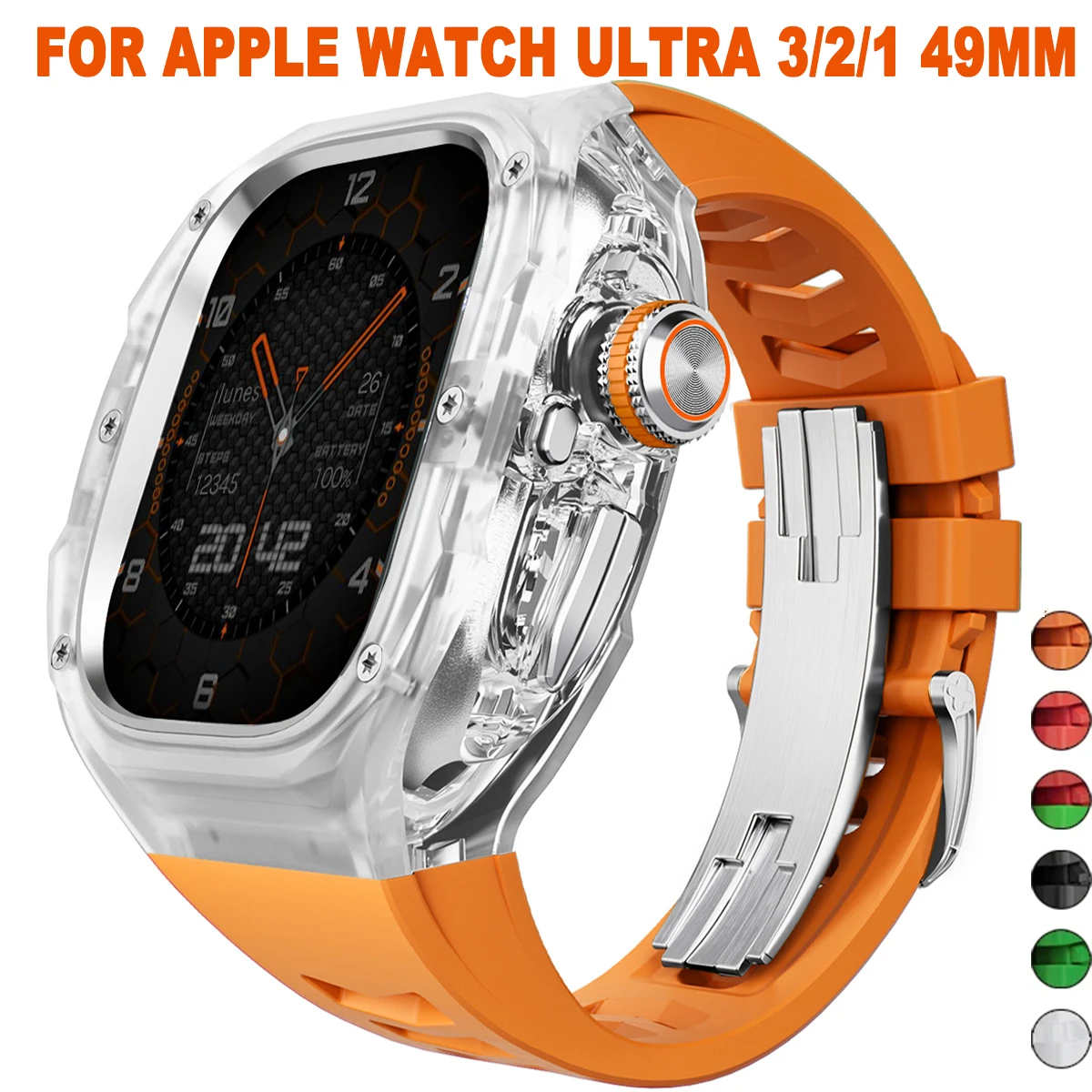 

Набор для модификации Apple Watch Ultra 3/2 49 мм: прозрачный корпус, силиконовый ремешок, FKM-ремешок для iWatch Ultra 1 49 мм
