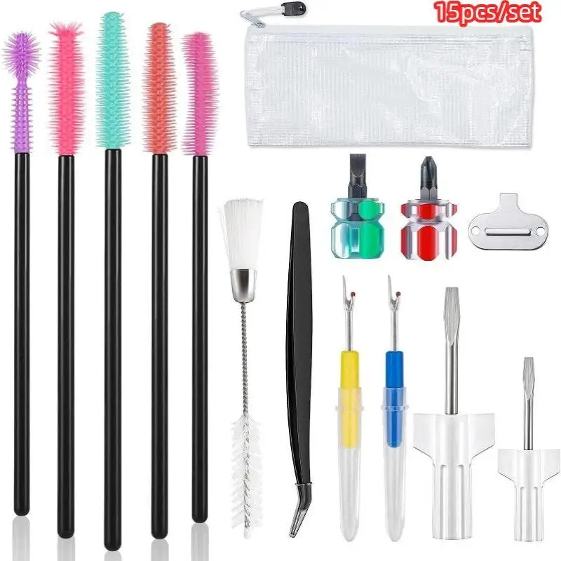 Hot Sale 15Pcs Sewing Machine Maintenance Kit Screwdrivers Tweezers Brushes Rippers And Case Sewing Machine Cleaning Kit