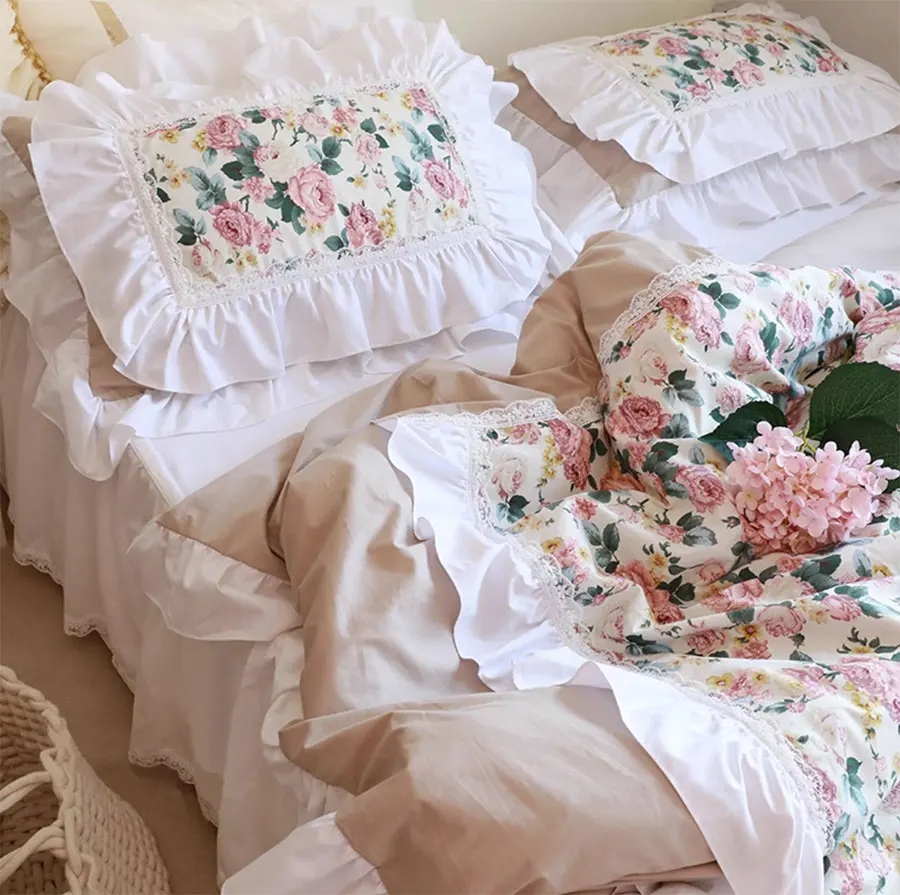 Romantic fairyfair floral bedding set girl,full queen king vintage flower cotton home textile bedspread pillow case quilt cover