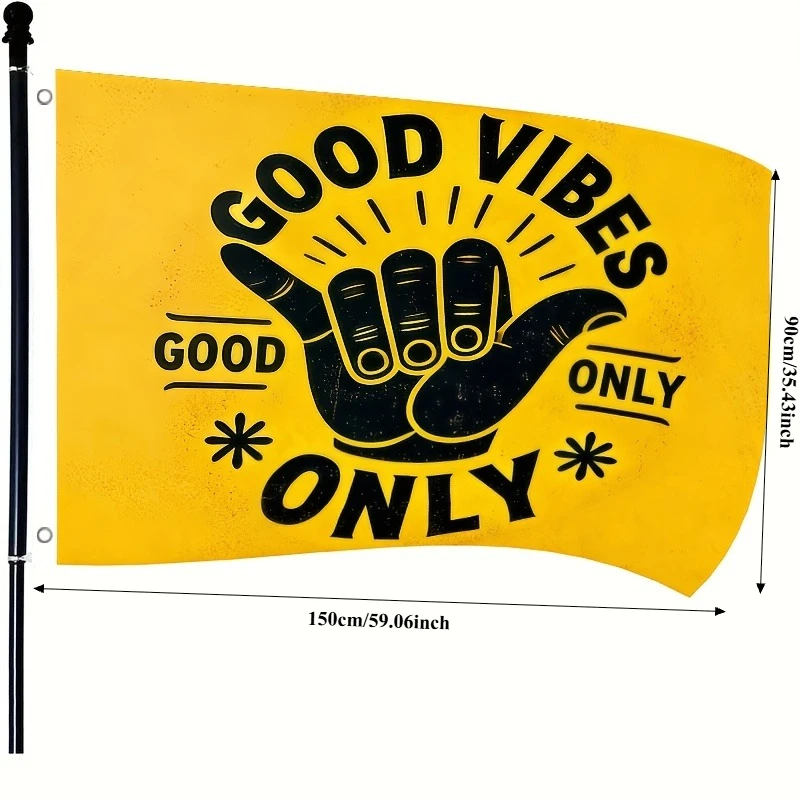 1pc Positive Energy Hand Gesture Flag, Yellow Background Inspirational Slogan, Humorous Creative Printed Banner, Indoor Outdoor