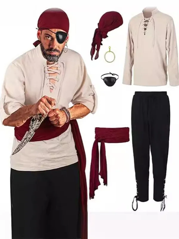 

Мужской костюм пирата в стиле Ренессанс, платок викингов ирт, вор, наряд для выступлений на Хэллоуин, полиэстер, этнический сценический костюм