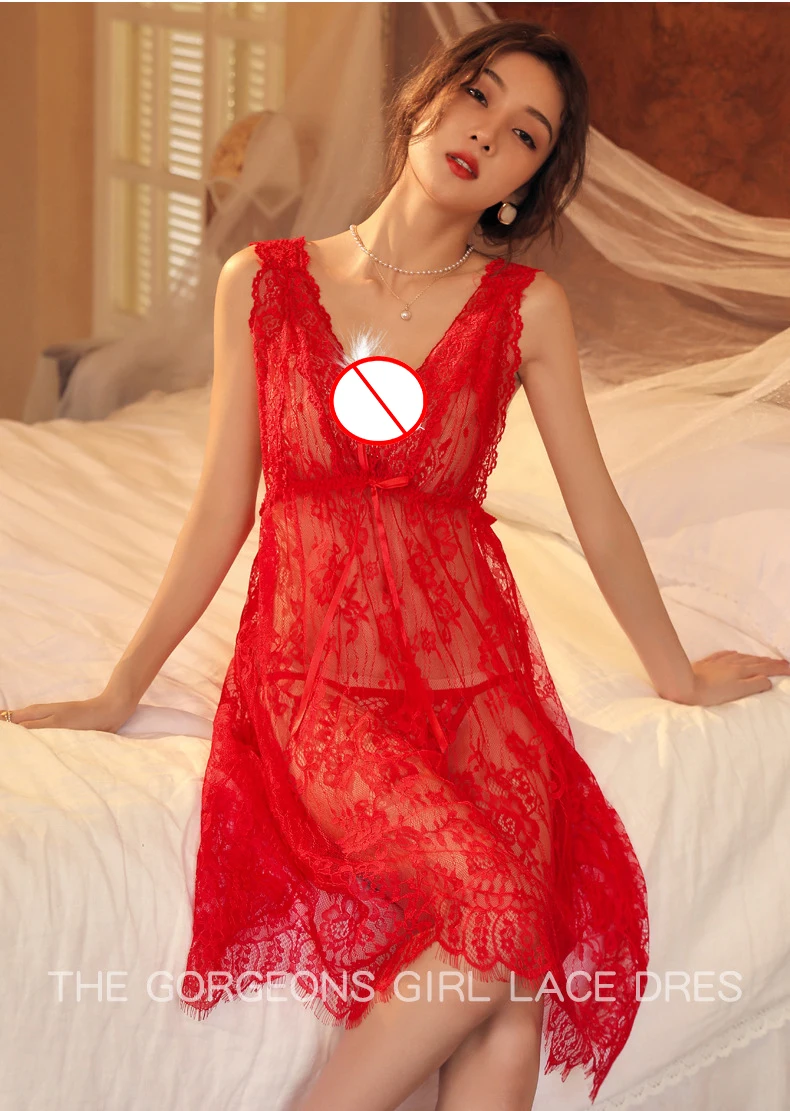 مثير العميق الخامس الرقبة منامة المرأة الدانتيل إغراء باس النوم منظور شبكة منامة مجموعة