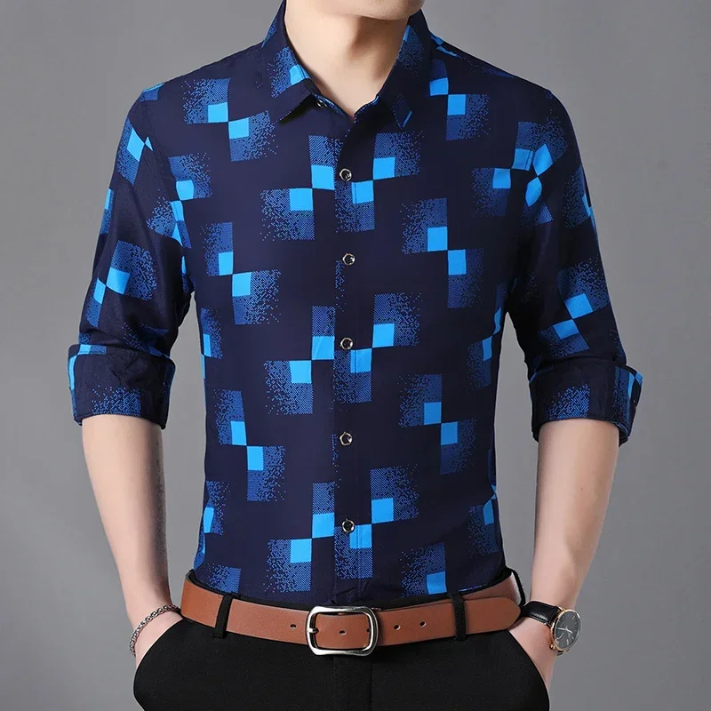 Plaid Shirts Men Fashion 2023 New Autumn Button Down Long Sleeve Casual Social Shirt Business Office Plus Size 7XL