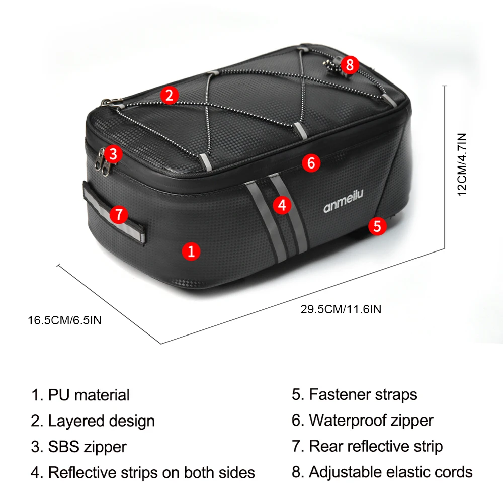 8L Bicycle Bags Rear Seat Rack Trunk Bag for Bike Saddle Bags Storage Case Pouch with Rain Cover Cycling Bag Bicycle Accessories