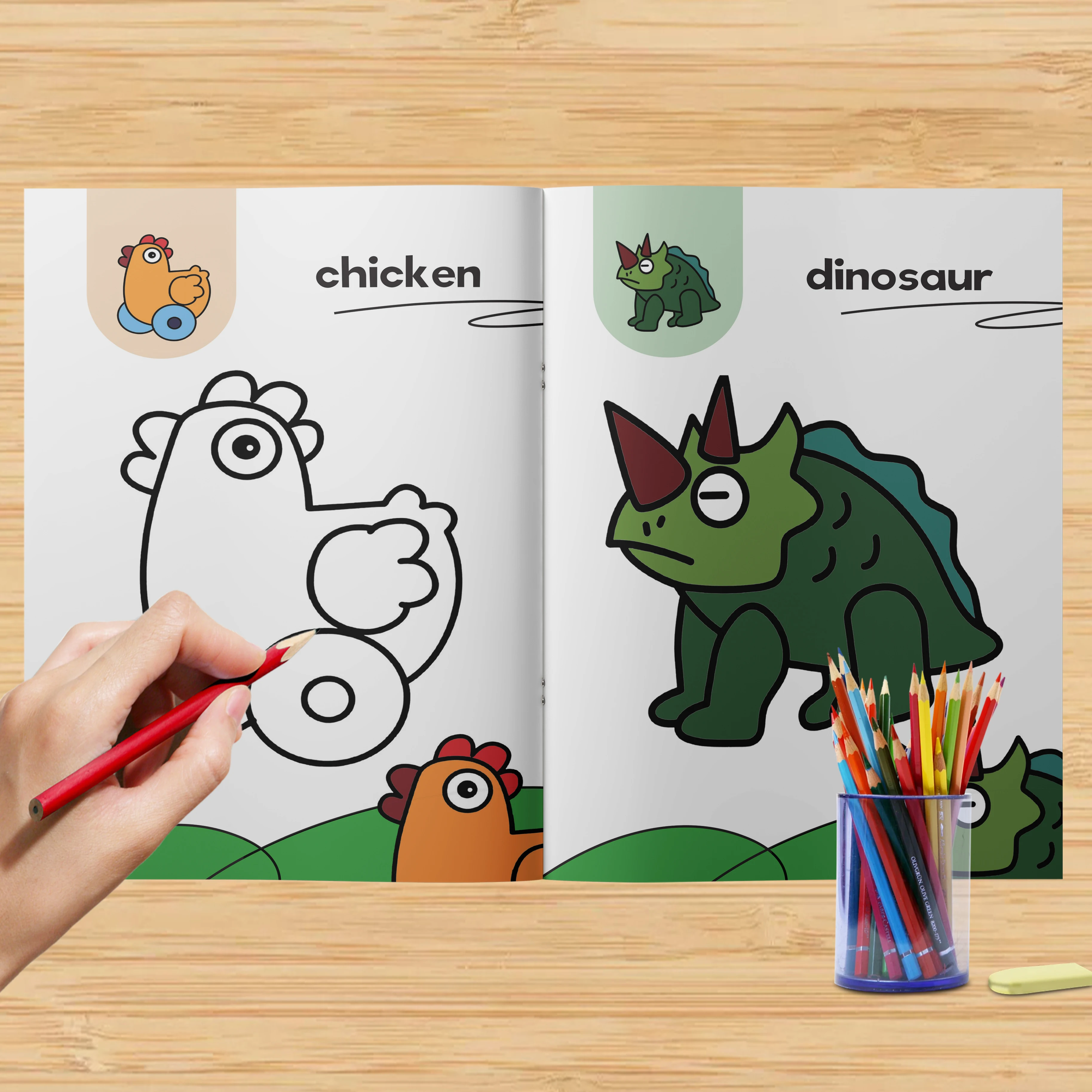 Children's themed coloring book, simple sketch, stress reduction and color matching learning