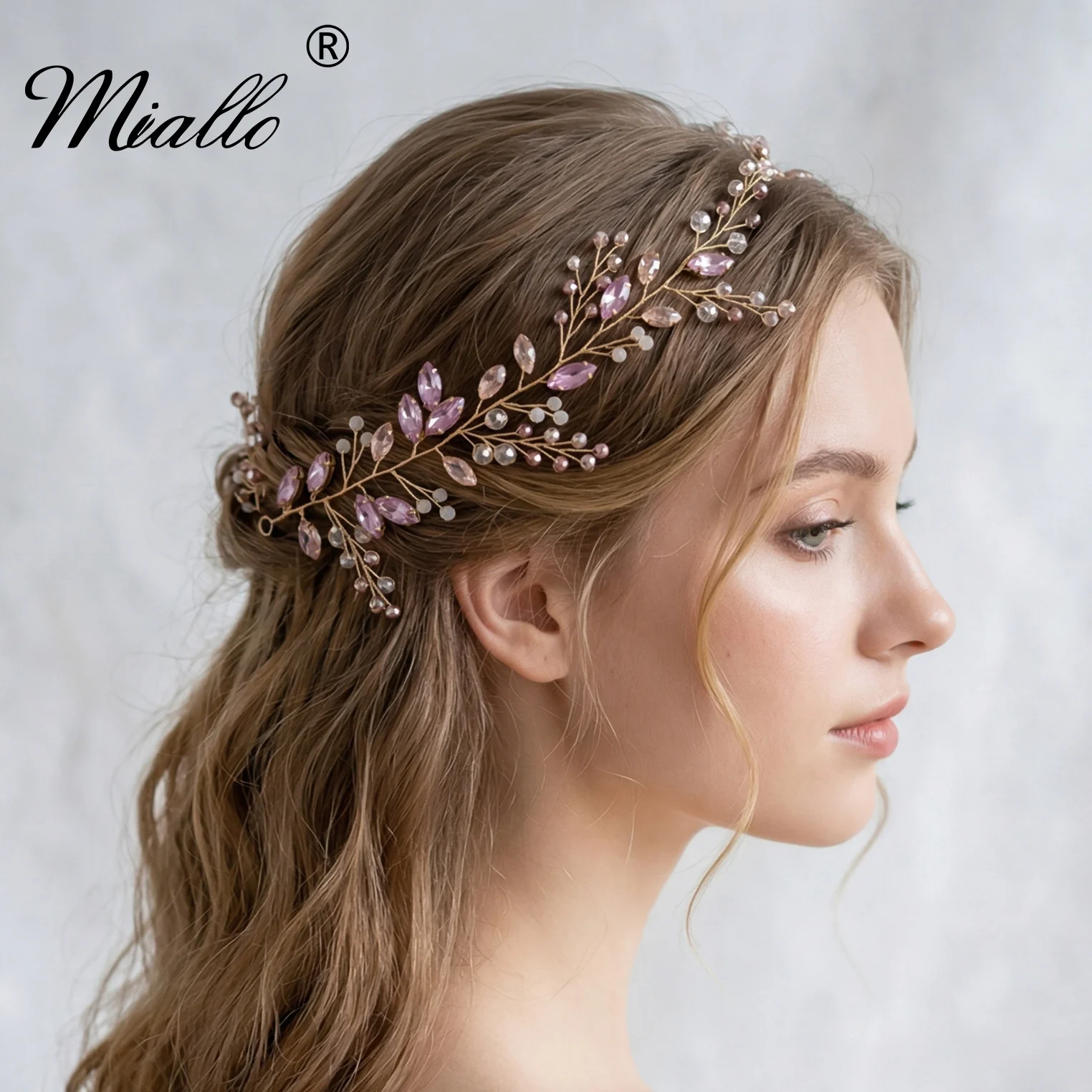 Miallo Handgefertigter Rosa Kristall-Haarkranz für Frauen Elegantes Strass-Blumen-Haarband Weiches Flexibles Braut-Haaraccessoire