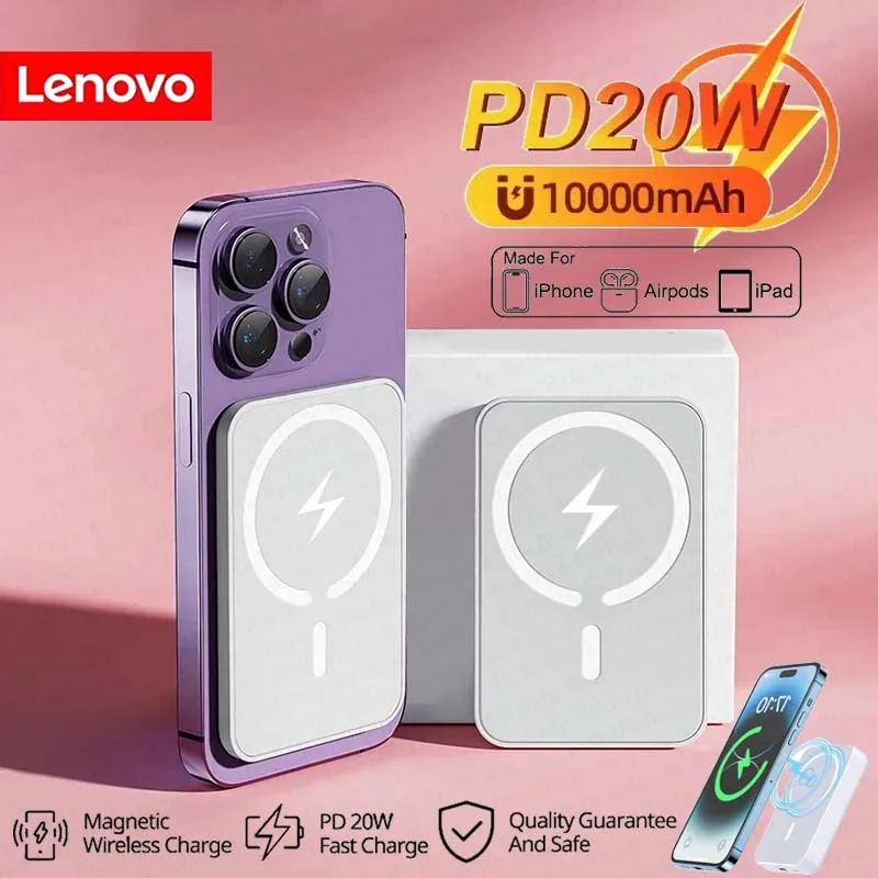 

Lenovo 20000mAh Thin Portable Magnetic Wireless Power Bank PD22.5W Fast Charging External Battery For Magsafe For iPhone Samsung