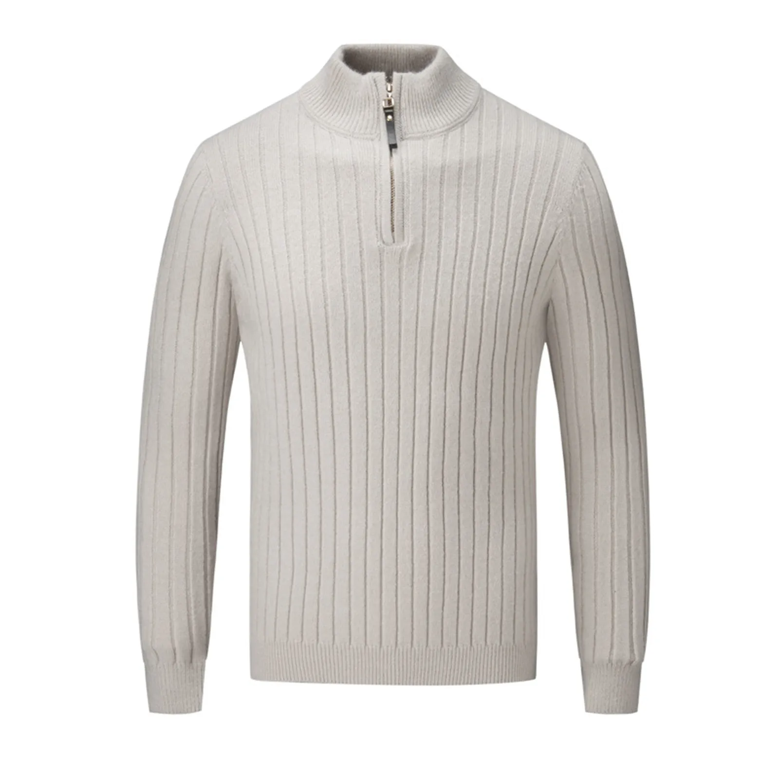 Men's Quarter Zip Sweater Zipper Up Lapel Lightweight Turtleneck Knit Stripe Solid Color Sweaters For Men With Ribbed Edge