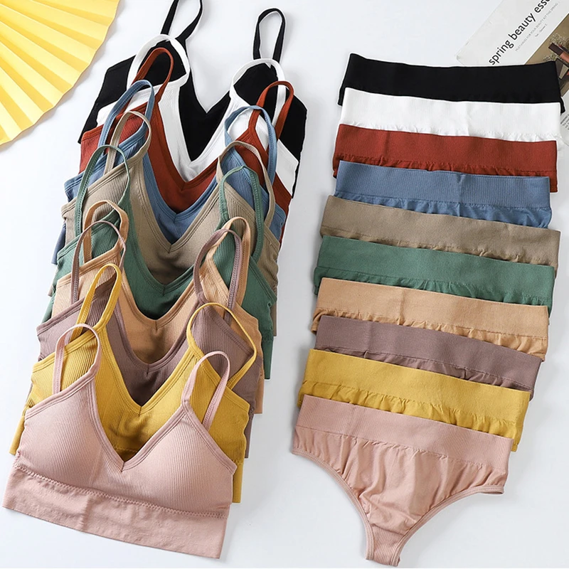 Sexy G-String Women Bra Panties Set Push Up Sports Bra Set Seamless Active Bra Thong Lingerie Set Fitness Crop Top Underwear XXL