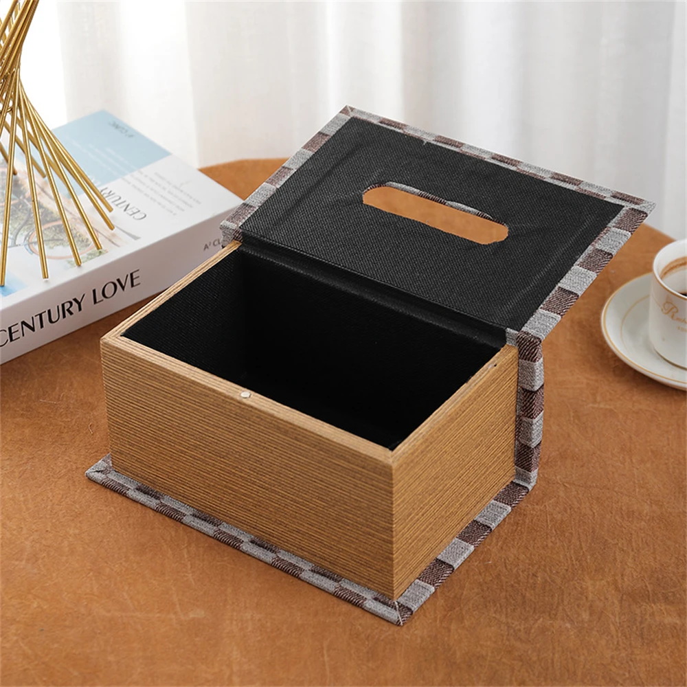 Retro European Simulation Book Tissue Box Wooden Coffee Table Napkin Storage Box Living Room Decoration Leather Tissue Organizer