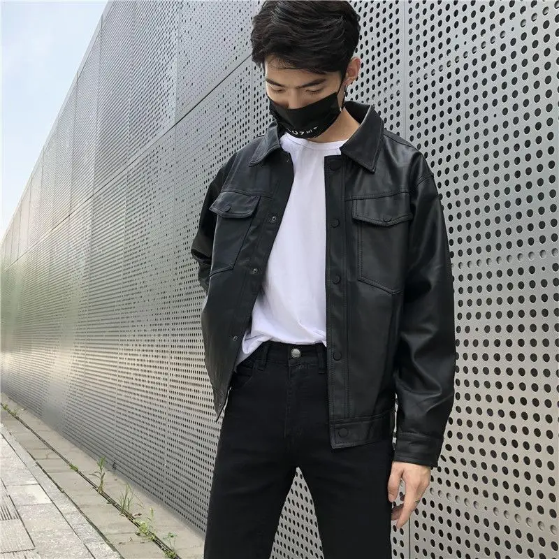 

2025 Autumn Winter Men's PU Leather Jacket Short Cropped Motorcycle Coat for Couples Warm Slim Fit Outerwear​