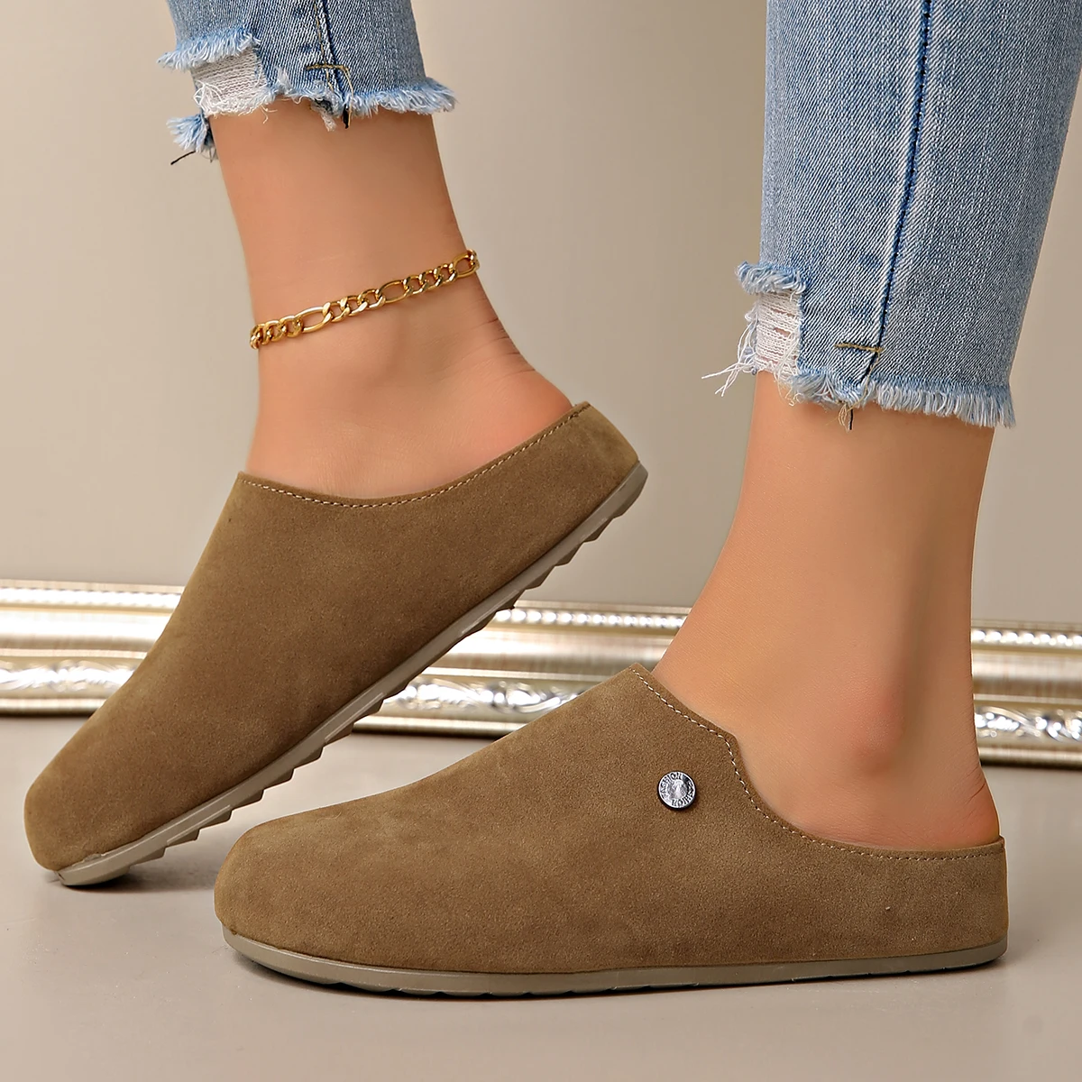 

Spring Autumn New Flat Bottom Slip-On Slippers Head Cover Simple Fashion Comfortable Anti-Slip Half Slippers for Women