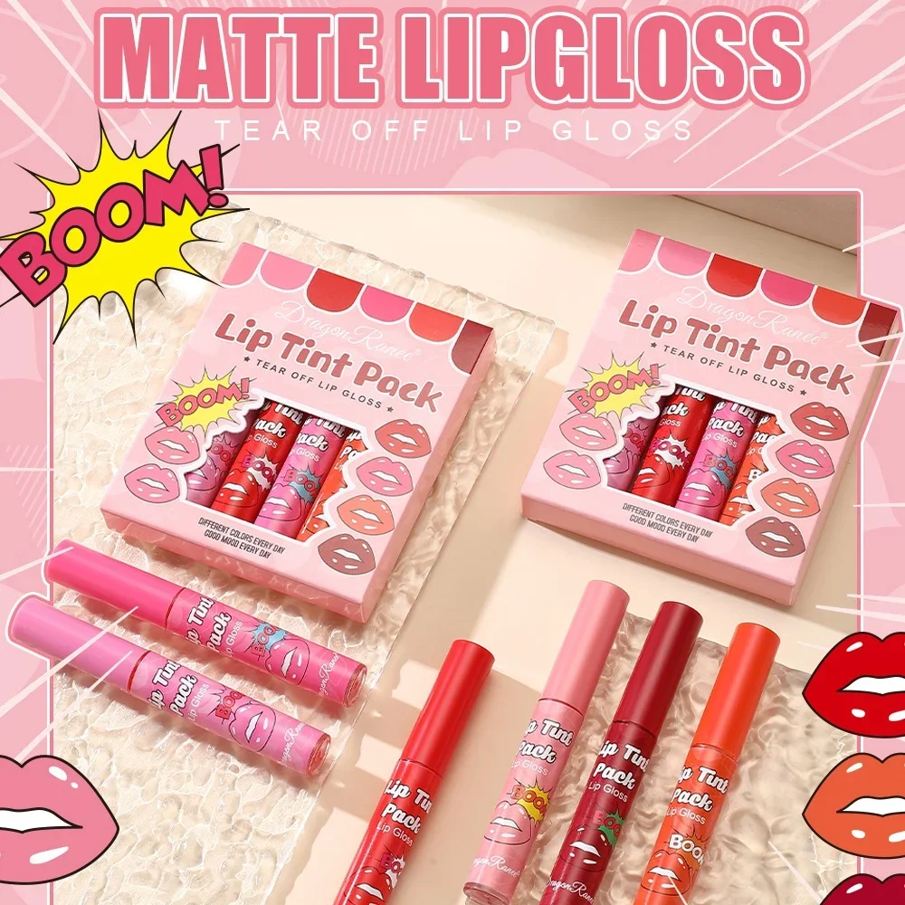 Dragon Ranee 6pcs Set Tear-Off Lipgloss Hydraterende Lip Masker Lippenstift Blijvende Kleur Waterdichte Niet-plakkerige Tear-Off Lipglosses