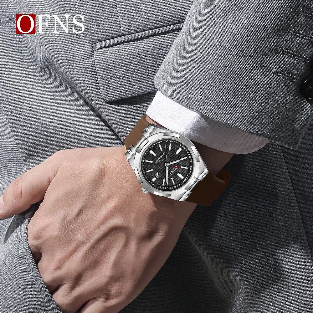 2025 OFNS جديد 8040 ساعة كوارتز رجالية عصرية بسيطة تقويم واحد مقاوم للماء ضوء الليل رجال الأعمال ساعة كوارتز