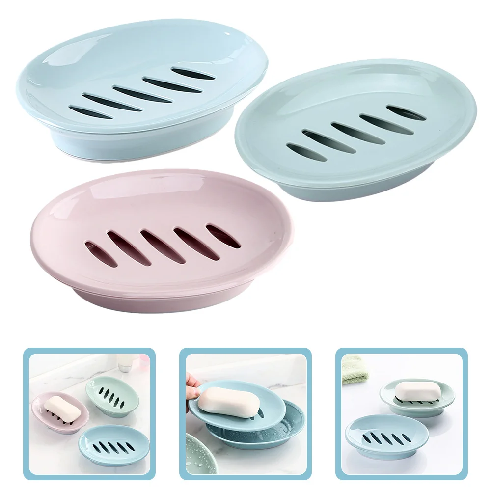 

3pcs Double Layer Tray Plastic Soap Holder Drainable Bathroom Supplies Decorative Soap Dish For Shower Kitchen Storage