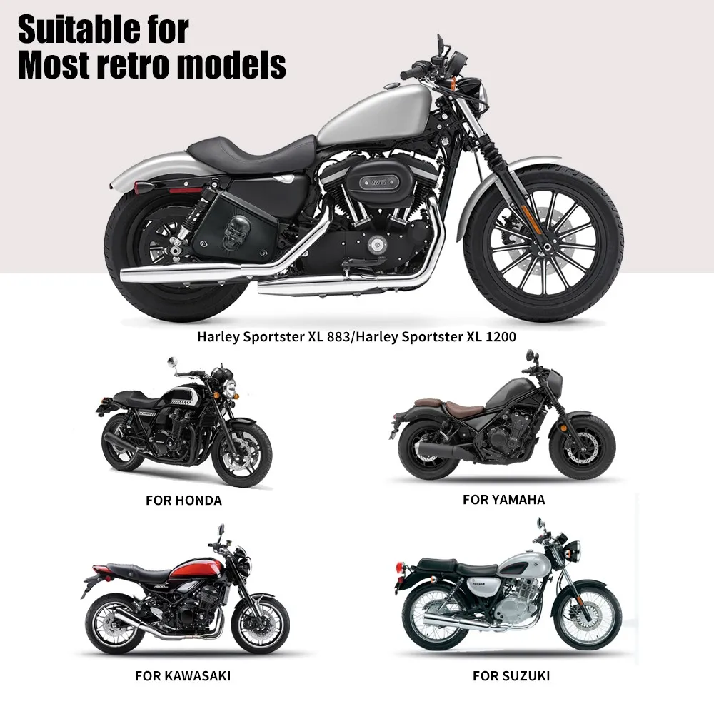 Universal 3D Skull Swingarm Bag Waterproof PU Tool Storage Metal Rotate Lock Fit Harley Kawasaki Honda Yamaha Retro Motorcycle