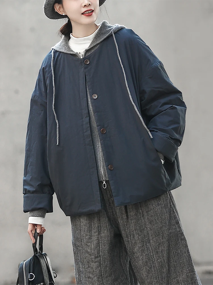 

Waed Pure Cotton Jaet Women Loose round Ne ort Cotton Insert ket Small Size Winter New Arrival Commute Sle