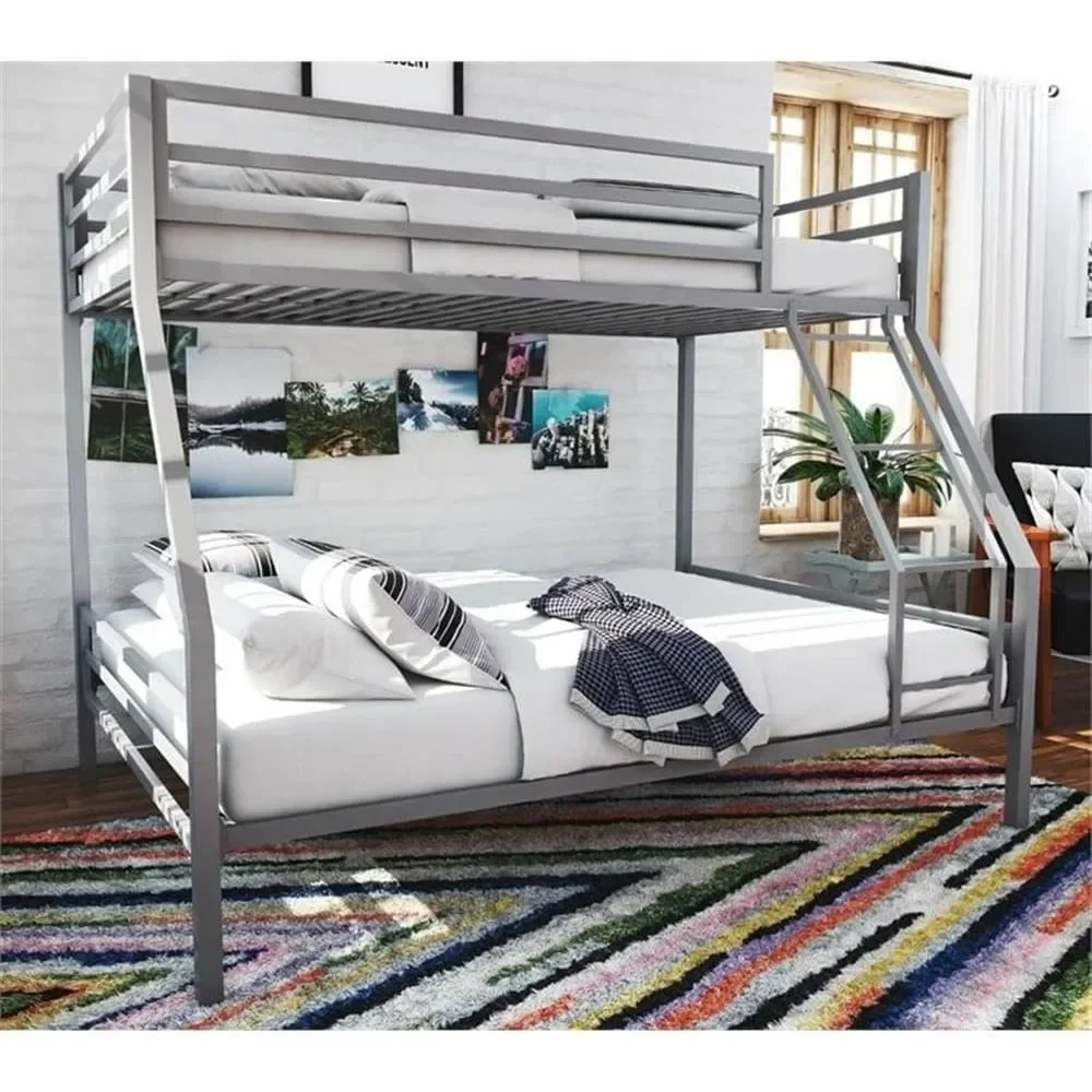 

Metal Bunk Bed Frame, with Angled Ladder, High Guardrail and Metal Slats, Underbed Storage Space Children Beds