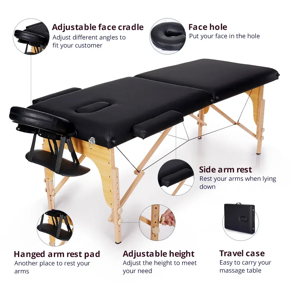 Adjustable Massage Bed 2 Sections Folding Massage Couch Portable Spa Table