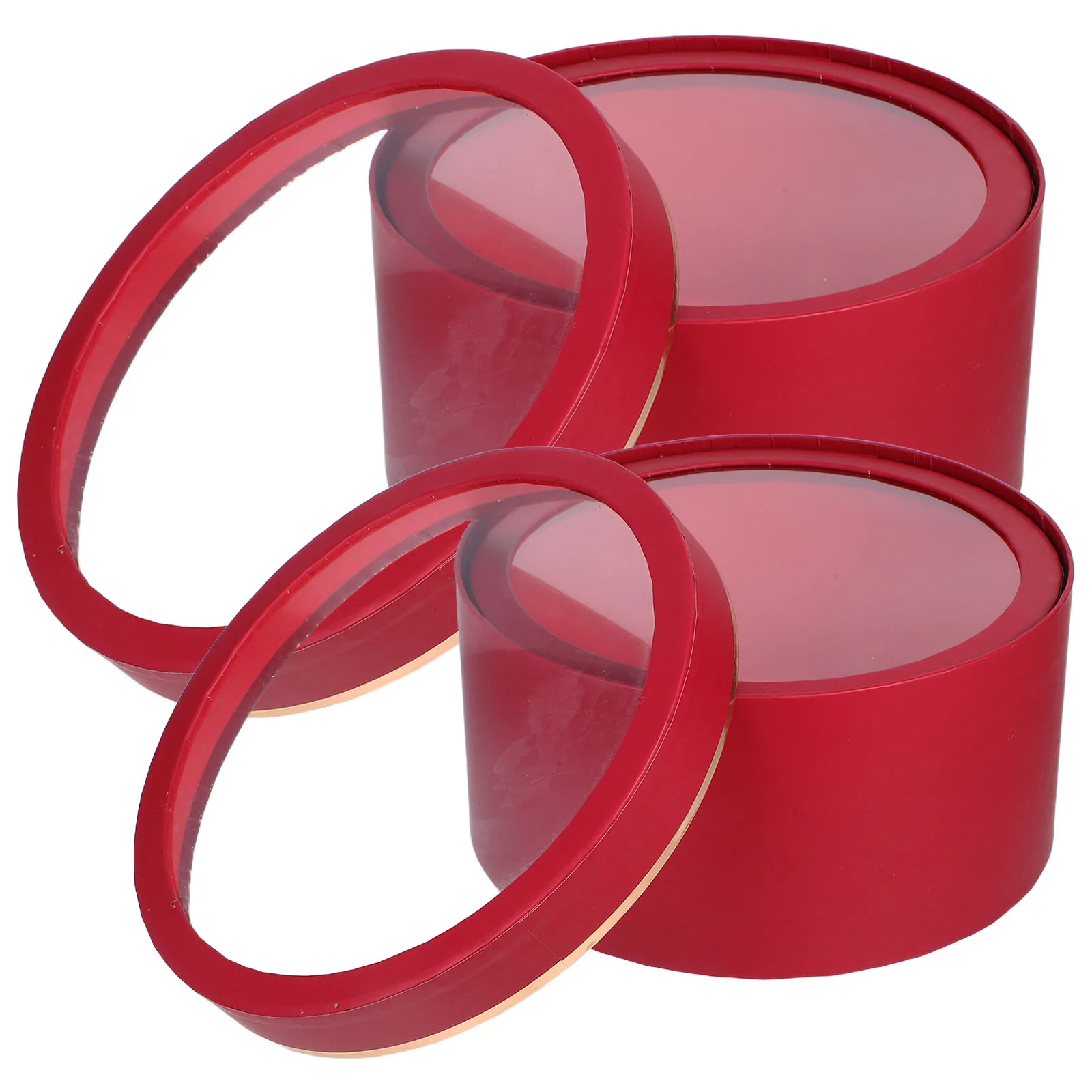 

2Pcs Round Flower Boxes Transparent PVC Window Floral Packaging Box Valentine's Day Bouquet Display Flower Box