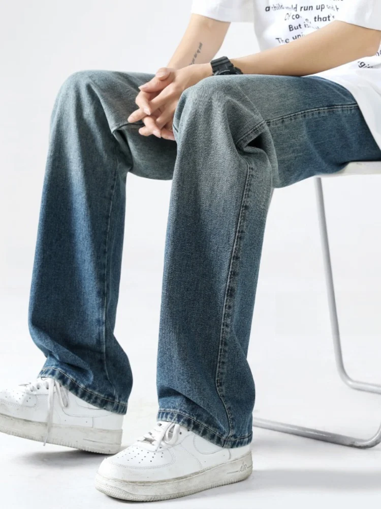 

adient Straight Leg Men's Jeans Autumn Winter Loose Fit Slimming Wide Leg American Retro Trendy Brand Cool Street Sle