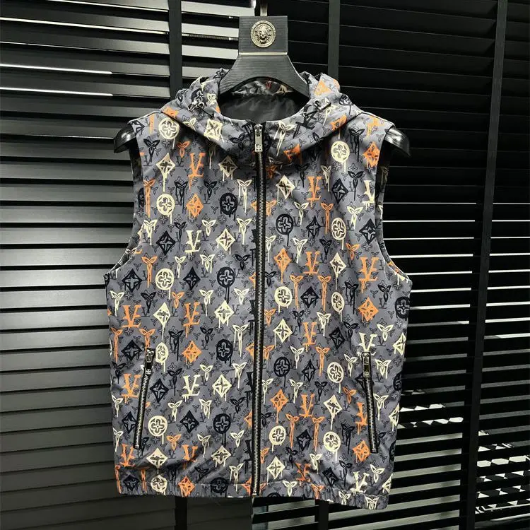 

Men's spring and autumn new trendy brand hooded vest vest fashion printing trend handsome coat