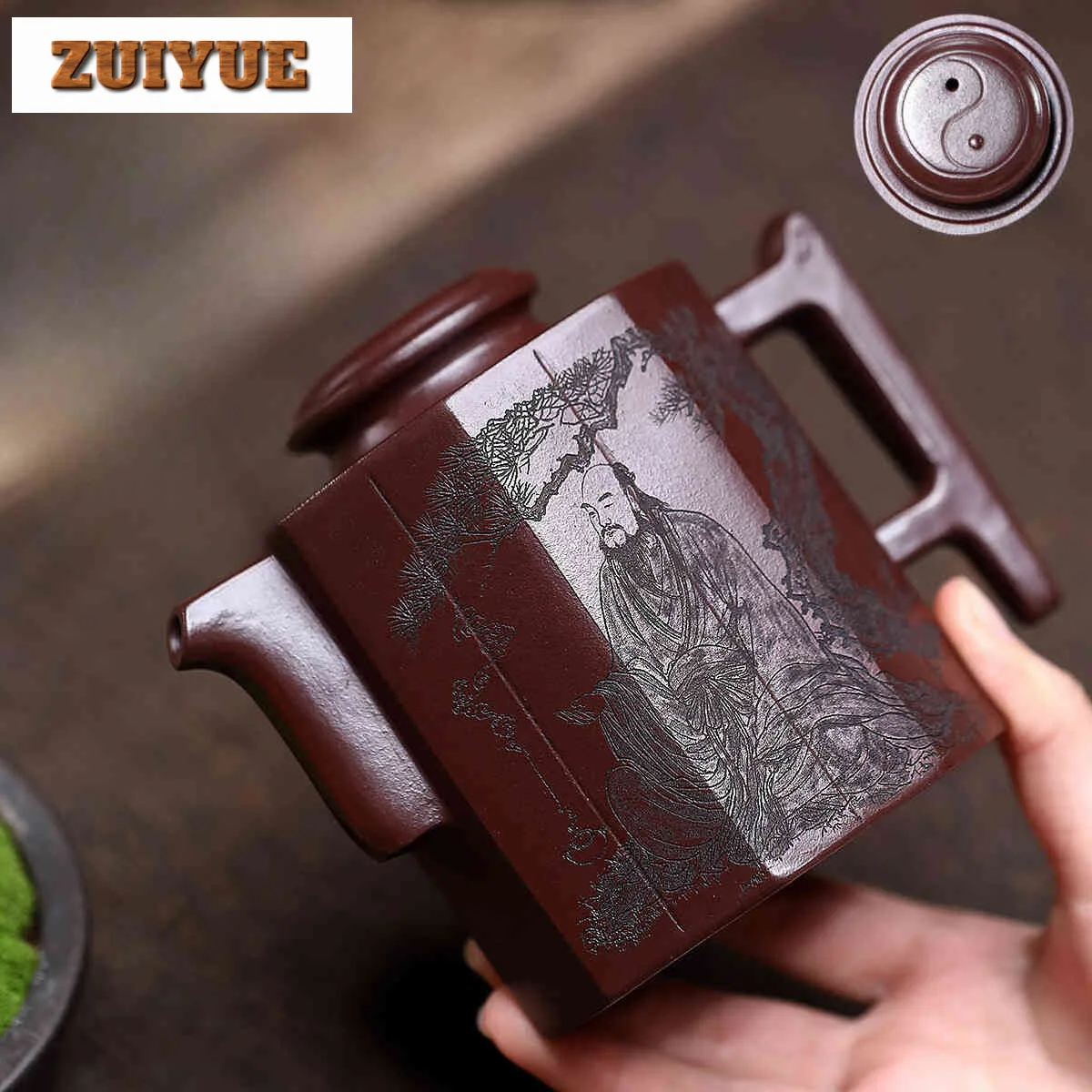 

400ml Handmade Yixing Purple Clay Teapots Handmade Tai Ji Bamboo Slip Were Pot Raw Ore Purple Mud Kettle Zisha Tea Set Cha Craft