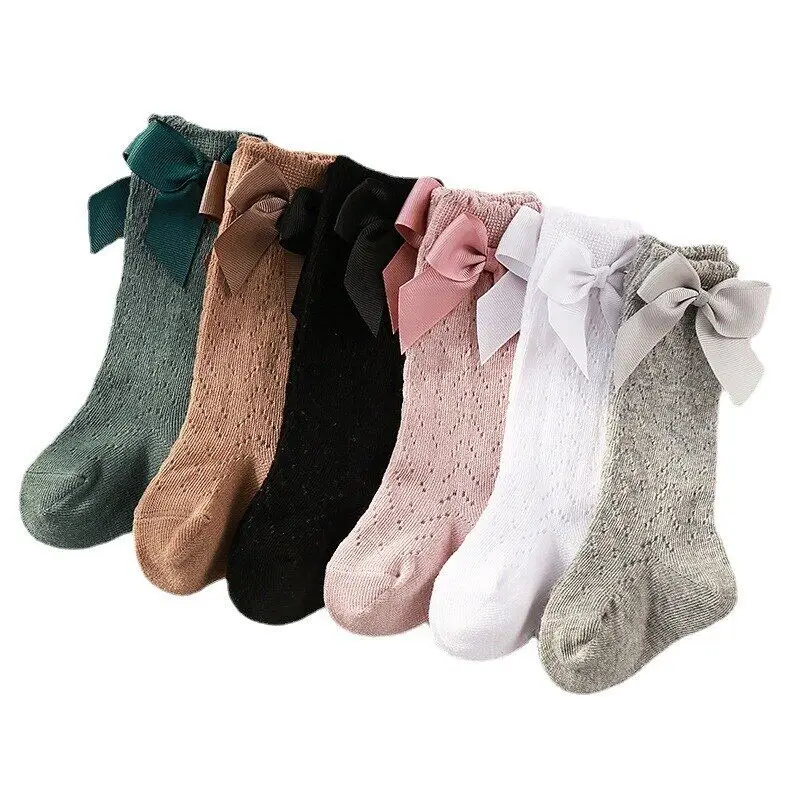 

New Brand Toddlers Girls Socks Baby Bow Long Sock Kids Knee High Cotton Mesh Spanish Style Children 0-3 Years Breathable Socks