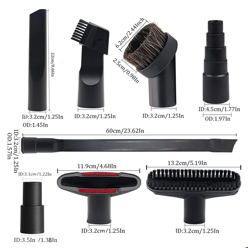 B58B-Household Cleaning Attachments 8 Pieces For Vacuum Cleaner- For Shop Vac Accessories-2 1/2 In To 1 1/4 In Hose Adapter