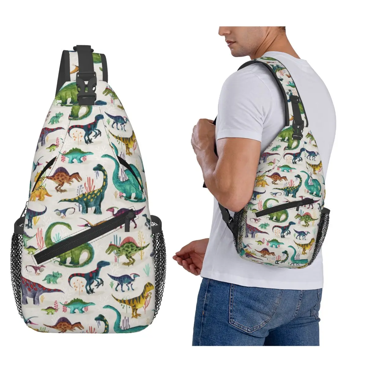 

Bright Dinosaurs Chest Bag Men Sling Crossbody Backpack Chest Bag Traveling Hiking Daypack Shoulder Bag