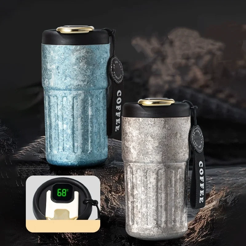 

Умный стакан для кофе из чистого титана для кемпинга на открытом воздухе с дисплеем температуры, портативный с веревкой для переноски, вакуумный термостакан из чистого титана