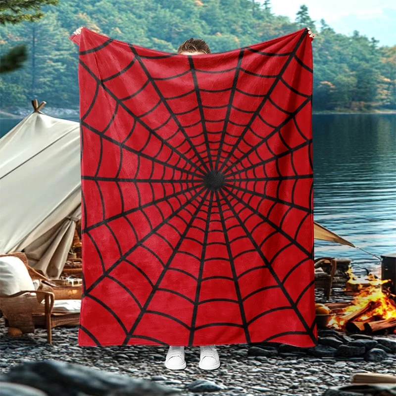 1pc, Red Background Black Spider Web Pattern Throw Blanket, Multiple Specifications Available, Soft And Comfortable Material, Id