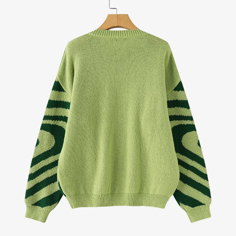 Vonda Vrouwen Gebreide Truien 2026 Mode Herfst Hart Print Tops Lange Mouw Truien Streetwear Ronde Hals Truien Truien