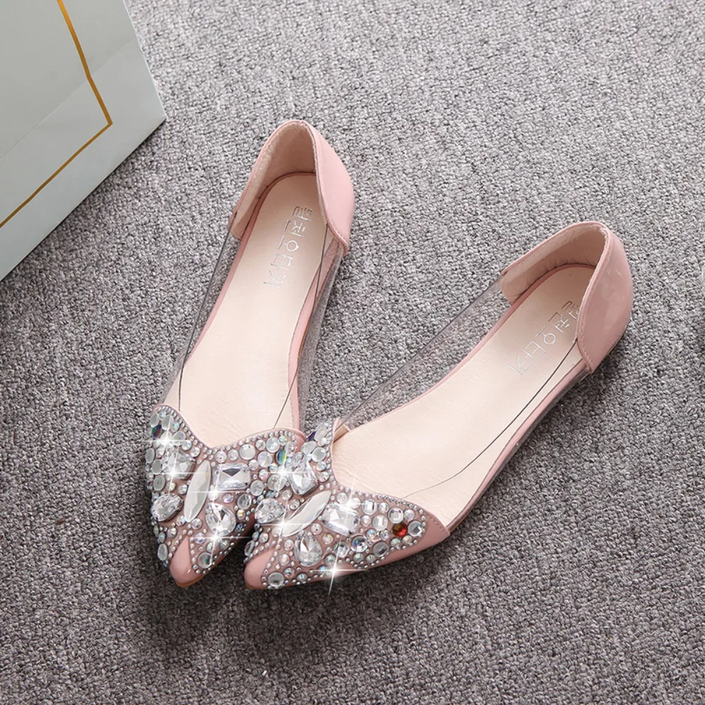 New Women Ballet Flat Rhinestone Pointy Ballerina Soft Sole Slip on Casual Female Crystal Elegant Wedding Shoes Ladies