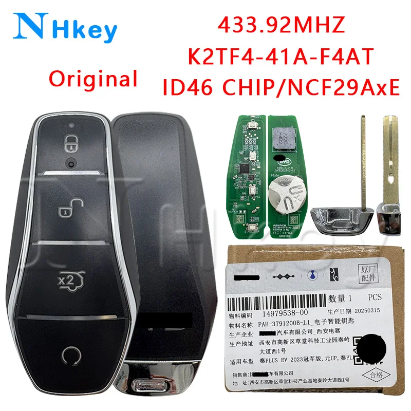 

NH key FCCID:K2TF4-41A-F4AT 433.92MHz ID46 Chip NCF29A×E For BYD Qin PLUS DM-i Qin PLUS EV Yuan PLUS SON Car Remote Key