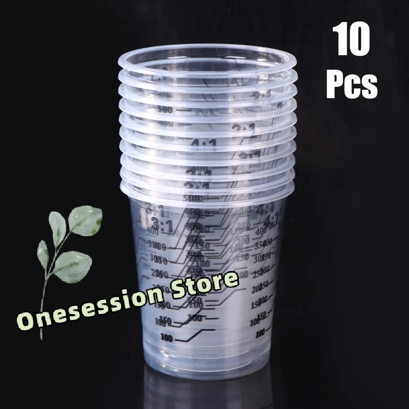 

10Pcs 500ml Clear Plastic Mixing Cups - Disposable Calibrated Paint Mixing Pots with Measurement Markings Easy-Pour Design