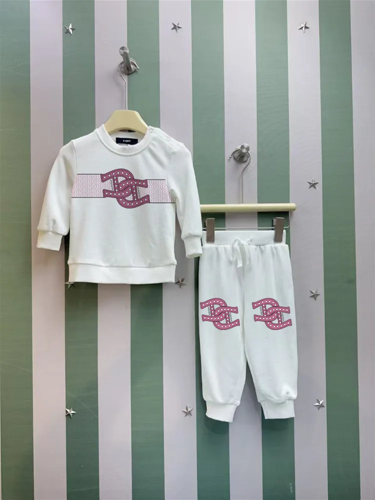 Cute Baby Girls winter clothing 2025 New Warm pullover %100 Cotton Newborns sweater Set letter print sweatshirt trousers Outfits
