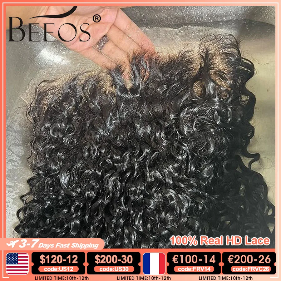 

BEEOS Skinlike 13X6 HD Lace Frontal Only Water Wave Pre plucked 6X6 5x5 HD Lace Closure Only Brazilian Human Hair Deep Curly