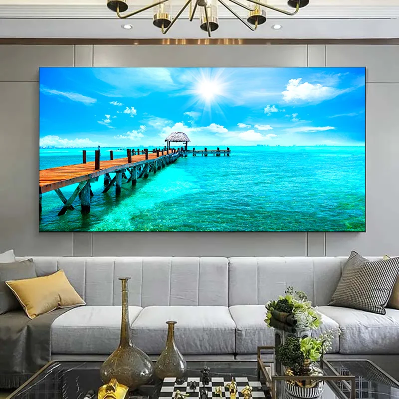 1 قطعة فرملس الحديثة الكاريبي الجنة قماش الفن-59.99 سنتيمتر x 119.99 سنتيمتر خشبية الرصيف الشاطئ المشهد ملصق لغرفة المعيشة وغرفة النوم