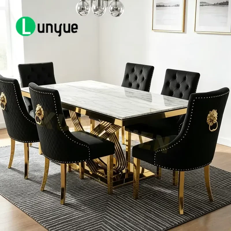 Modern Marble Dining Table Set Luxury High End Furniture for 4 6 8 Seater Home Restaurant Kitchen Dinning Room Decor