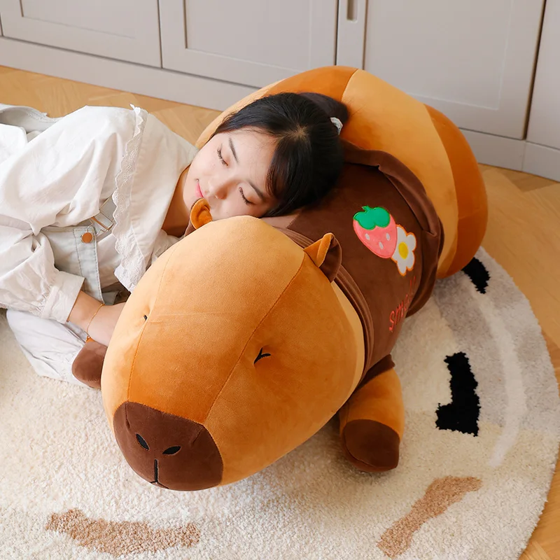 55-95cm Kawaii Cartoon Giant Long Capybara Plush Doll Pillow High Quality Soft Hoodie Capybara Plush Toy Home Decor Appease Doll