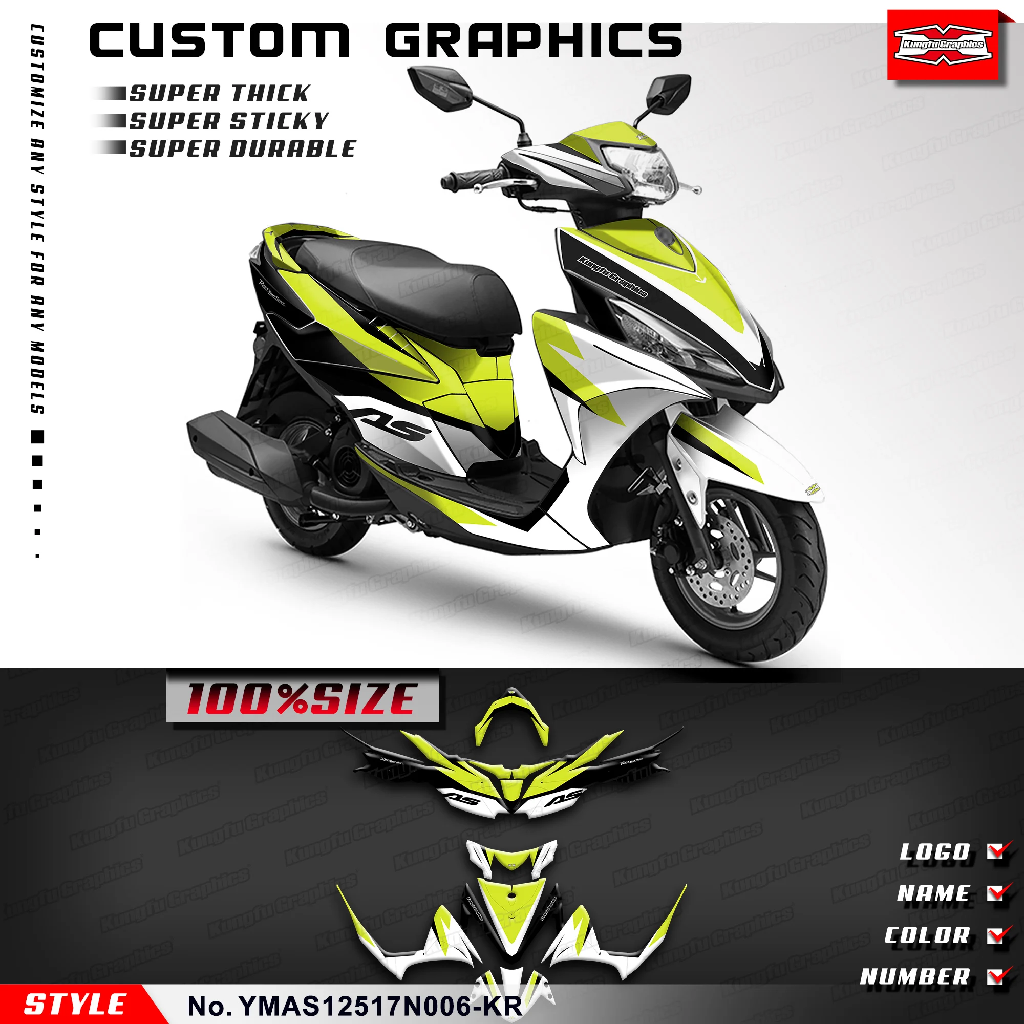 KUNGFU GRAPHICS Graphics Kit Vinyl Decal for Yamaha AS125 AS 125 2017 2018 2019 2020 2021,Personalized, YMAS12517N006-KR