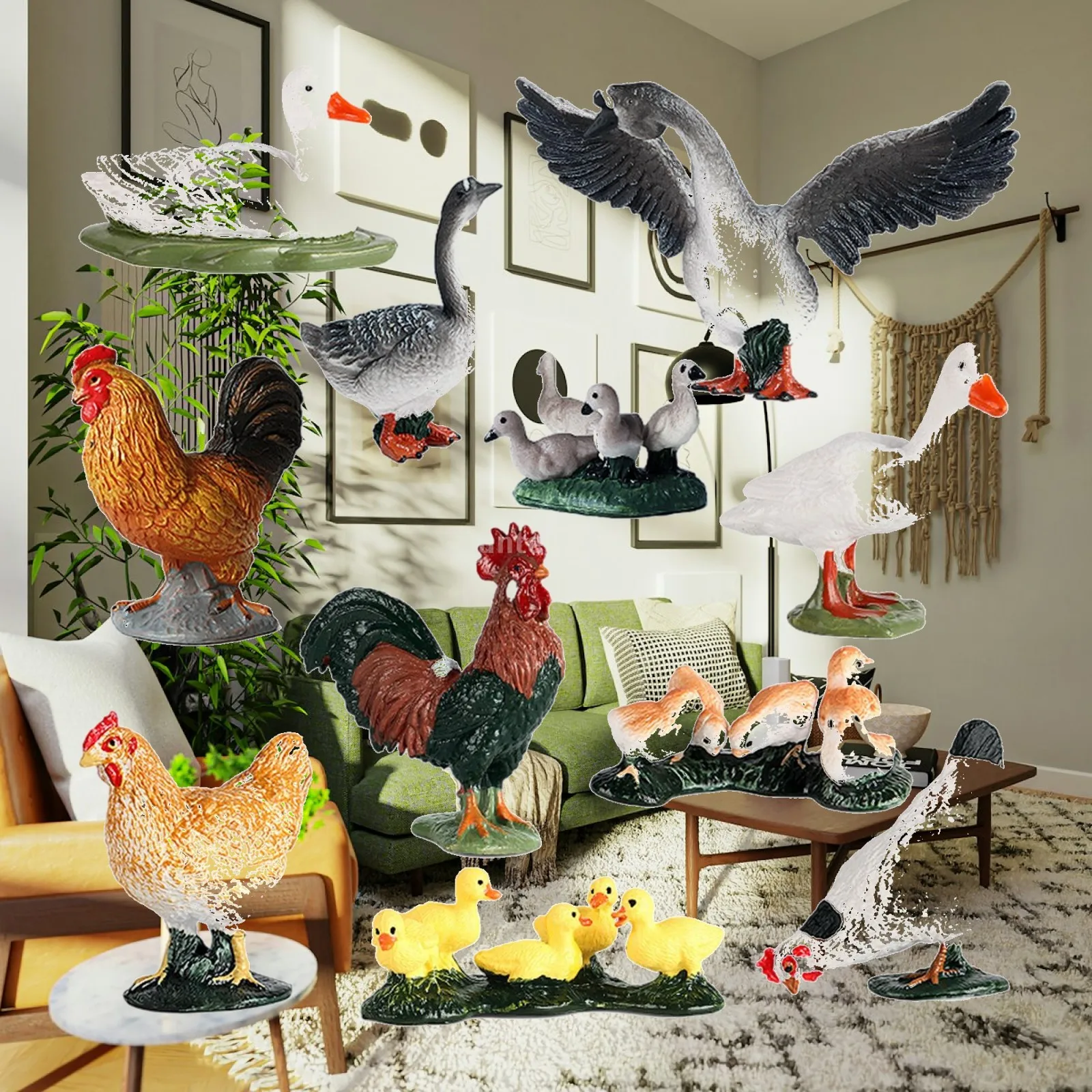 11Pcs Plastic Farm Animals Figurine Playset Miniature Creatures Education Toy Sand Table Decoration Action Duck Figures for Gift