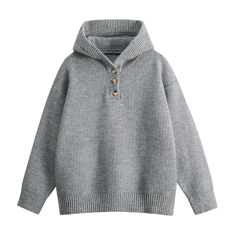 

Men Hooded Sweaters Knitted Pullovers Autumn Winter Thicken Warm Knitwear Solid Color Half Button Tops Male Casual Outerwear